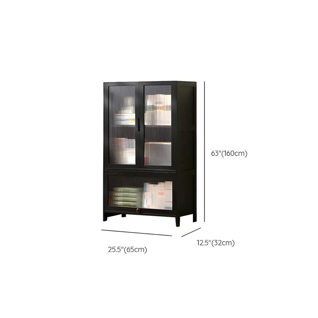 Bamboo Modern Black Vertical Bookcase with Acrylic Doors