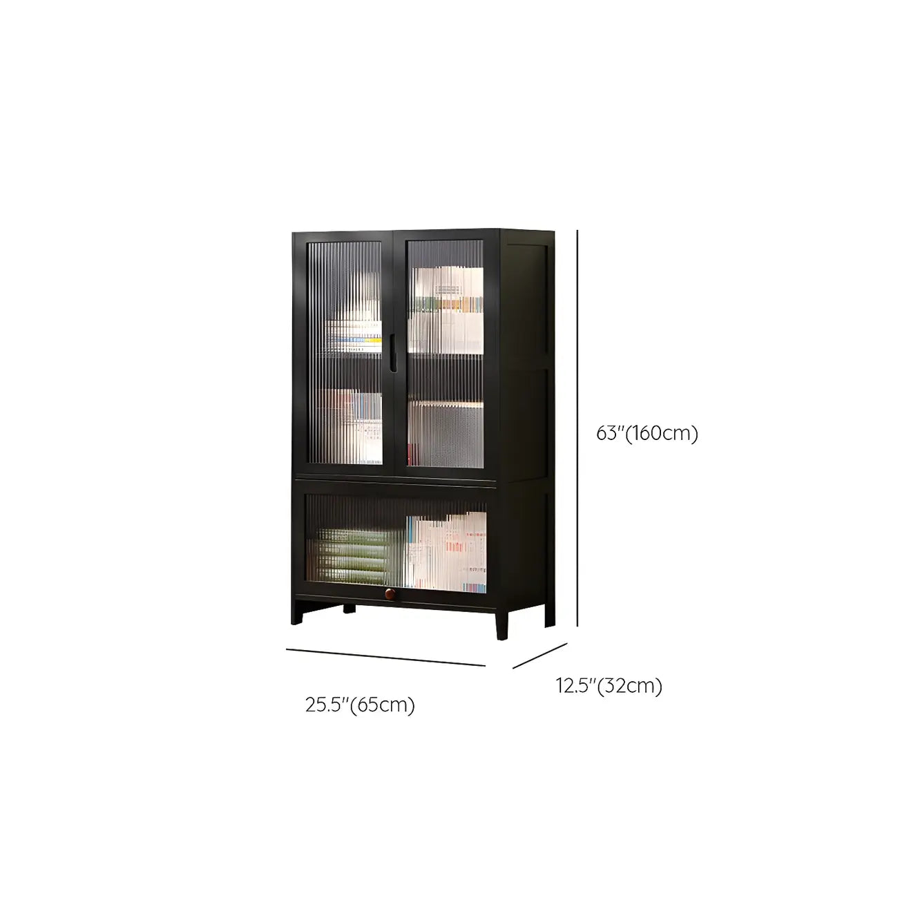 Bamboo Modern Black Vertical Bookcase with Acrylic Doors
