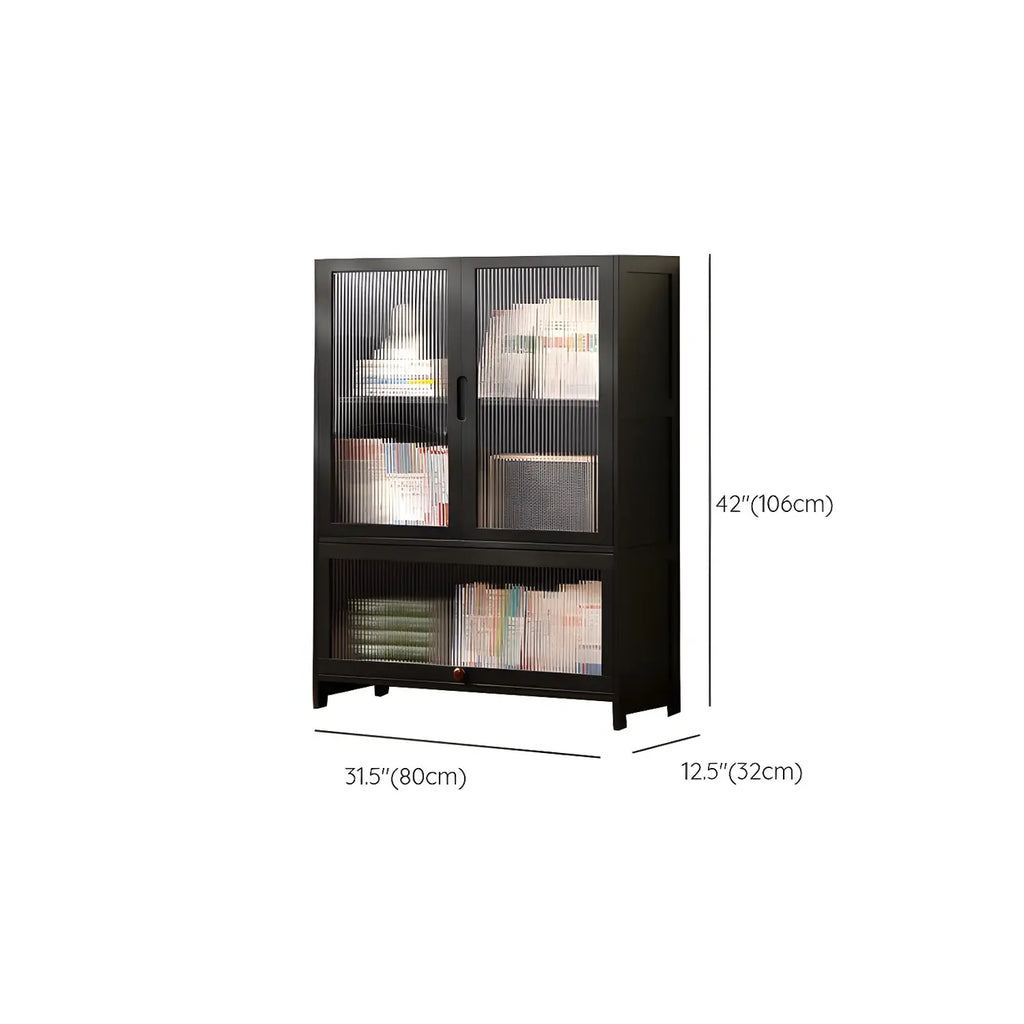Bamboo Modern Black Vertical Bookcase with Acrylic Doors