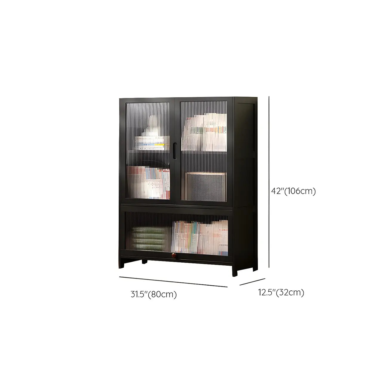 Bamboo Modern Black Vertical Bookcase with Acrylic Doors