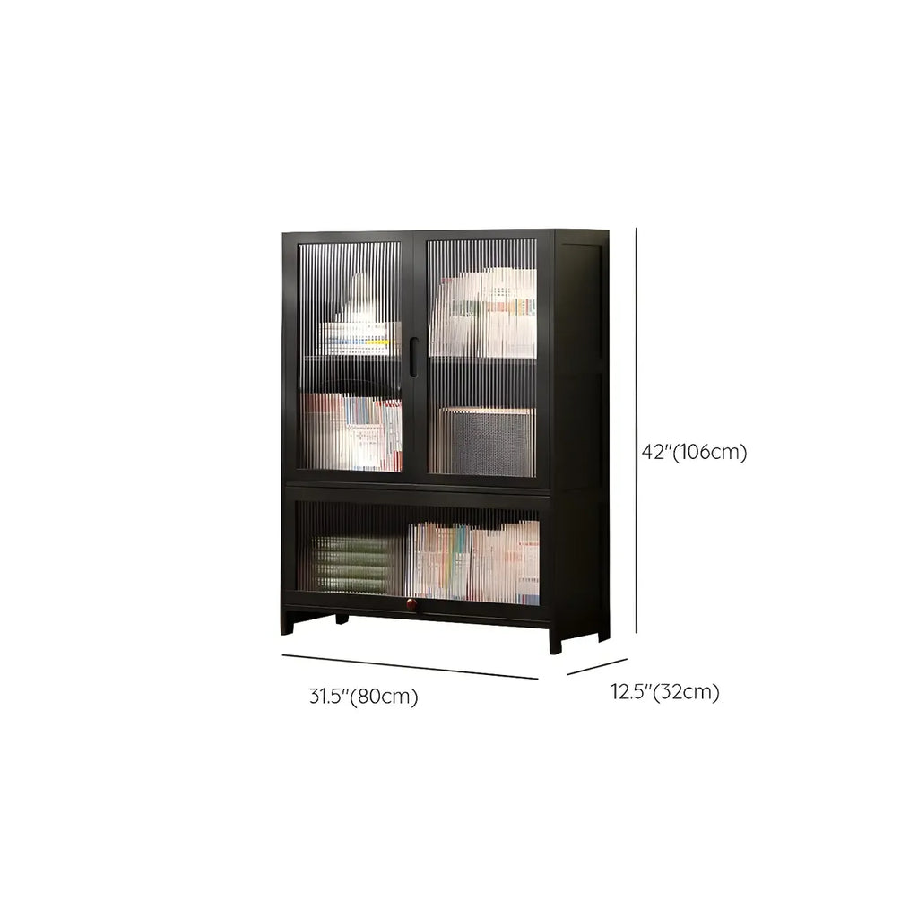 Bamboo Modern Black Vertical Bookcase with Acrylic Doors
