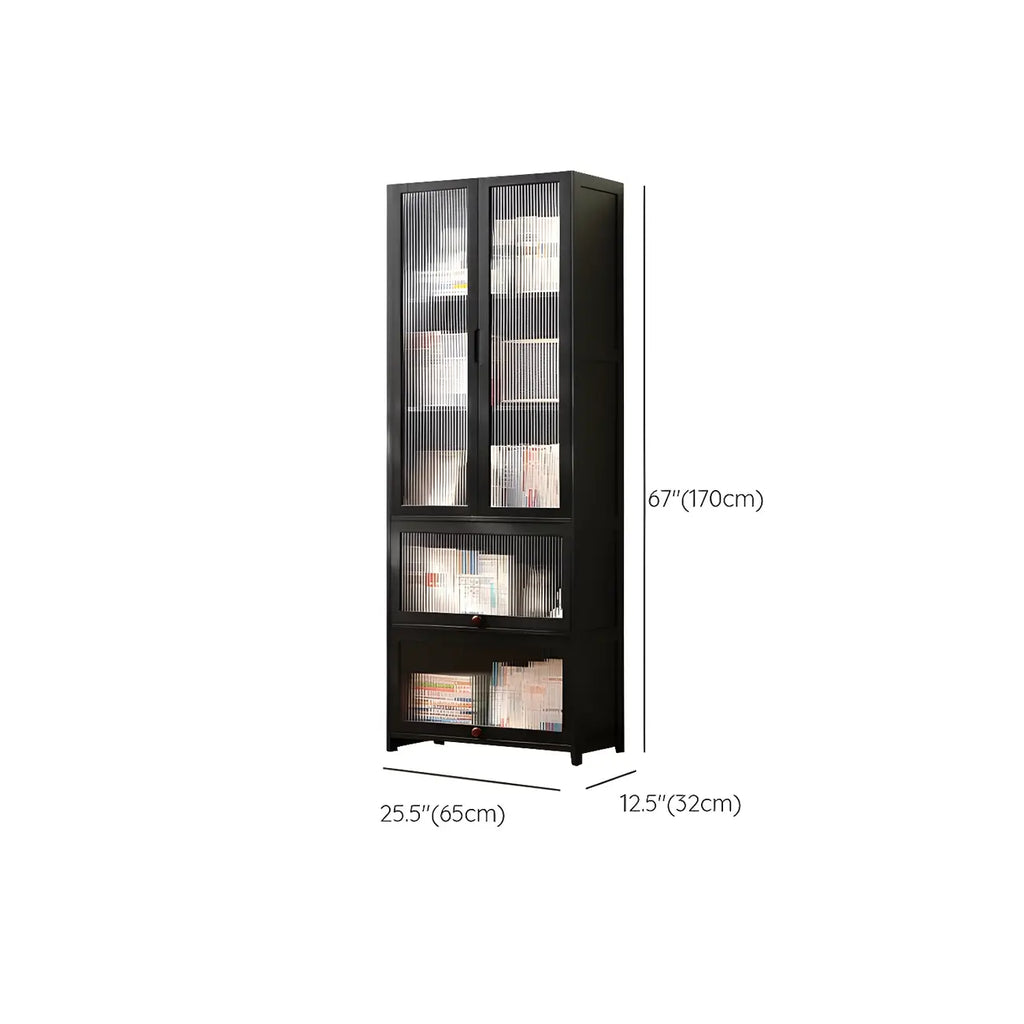 Bamboo Modern Black Vertical Bookcase with Acrylic Doors