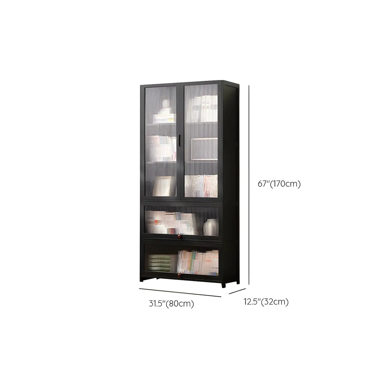 Bamboo Modern Black Vertical Bookcase with Acrylic Doors