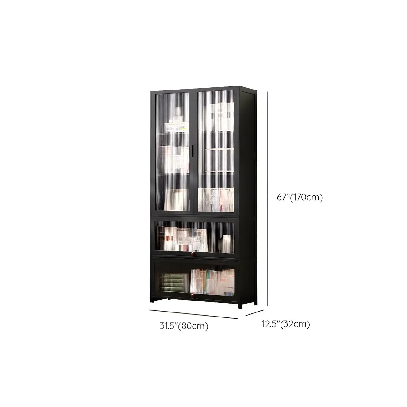 Bamboo Modern Black Vertical Bookcase with Acrylic Doors