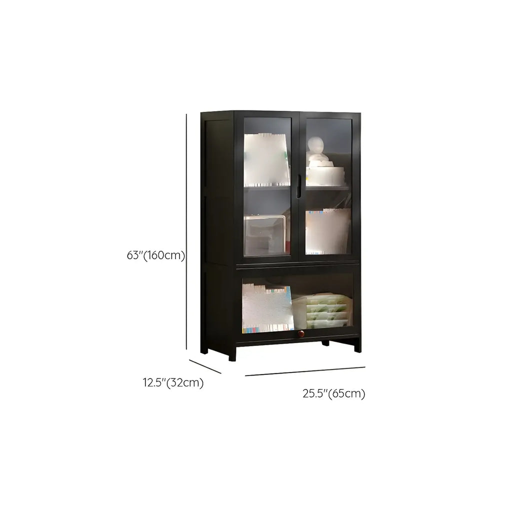 Bamboo Modern Black Vertical Bookcase with Acrylic Doors