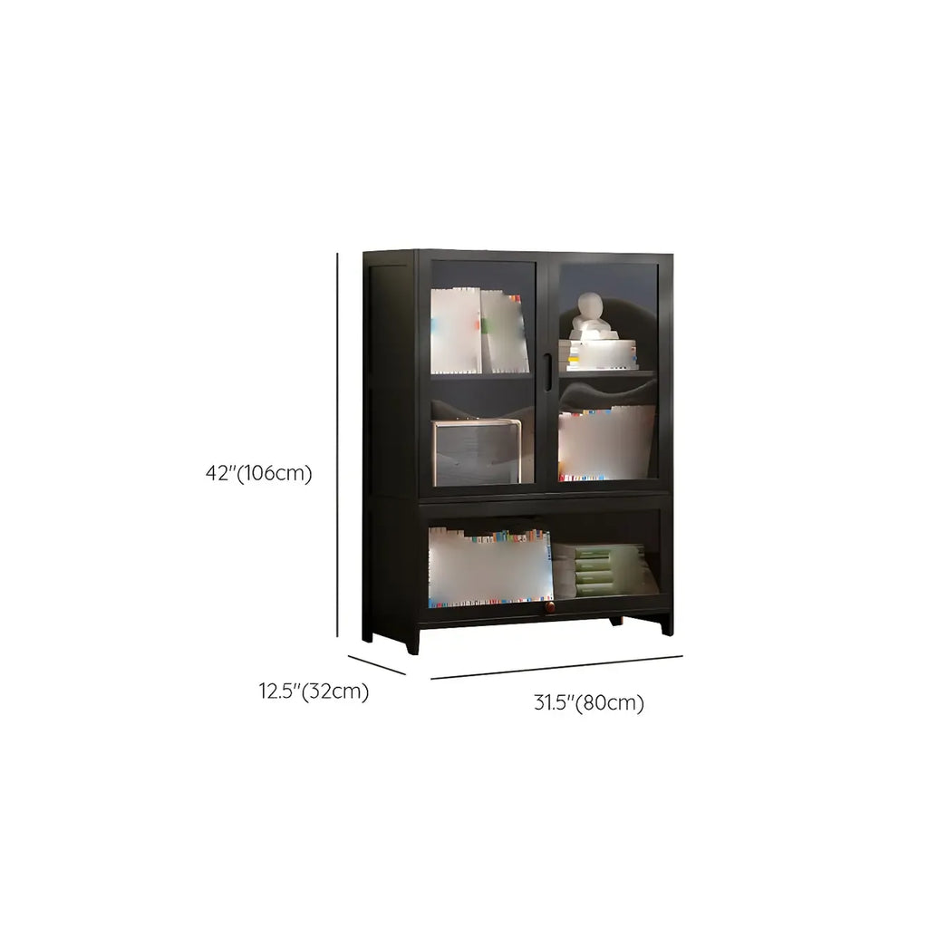Bamboo Modern Black Vertical Bookcase with Acrylic Doors