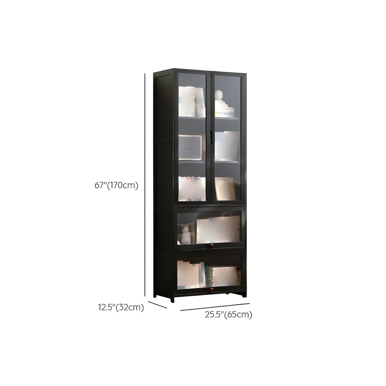 Bamboo Modern Black Vertical Bookcase with Acrylic Doors