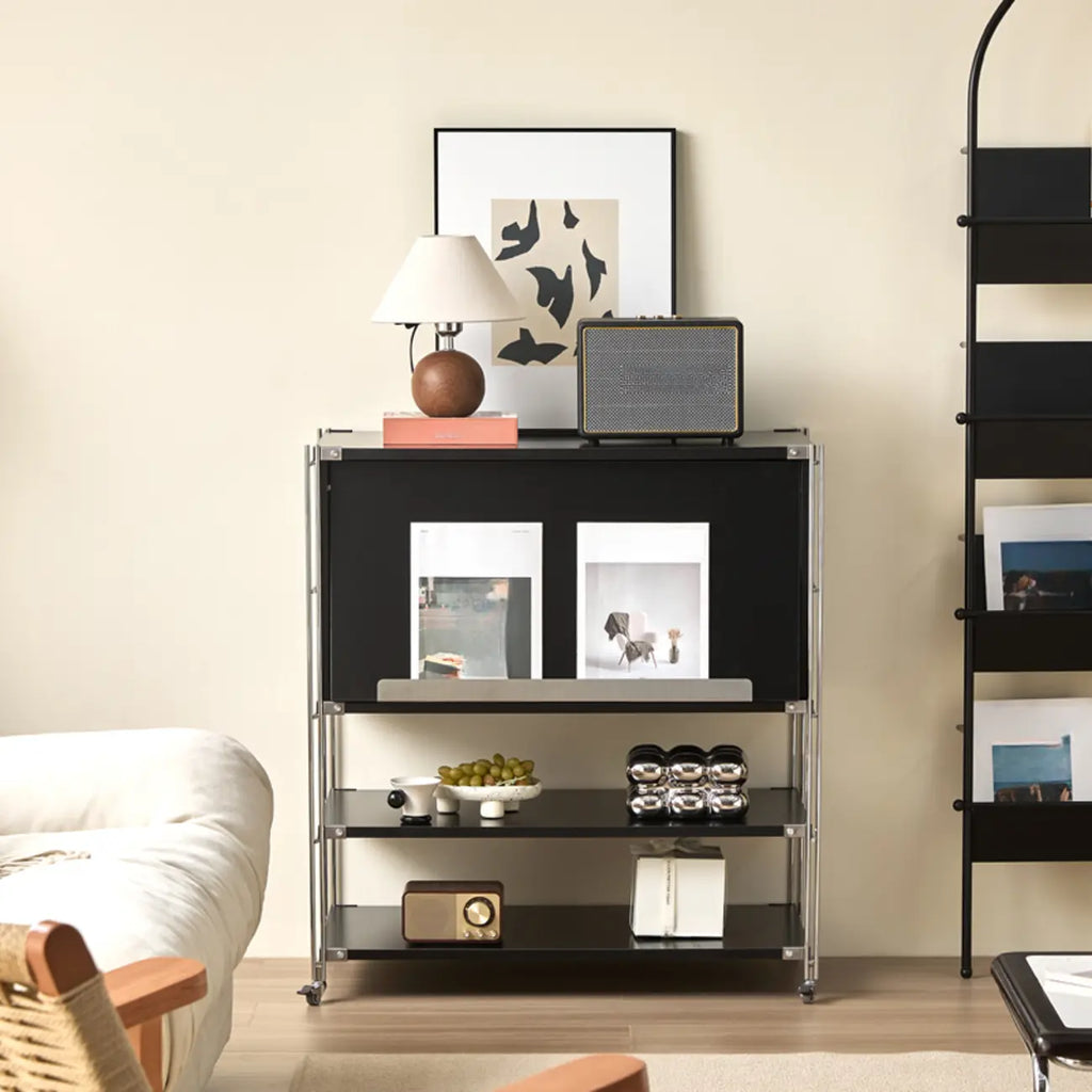 Compact Wood Steel Frame 3-Tier Bookcase in Black