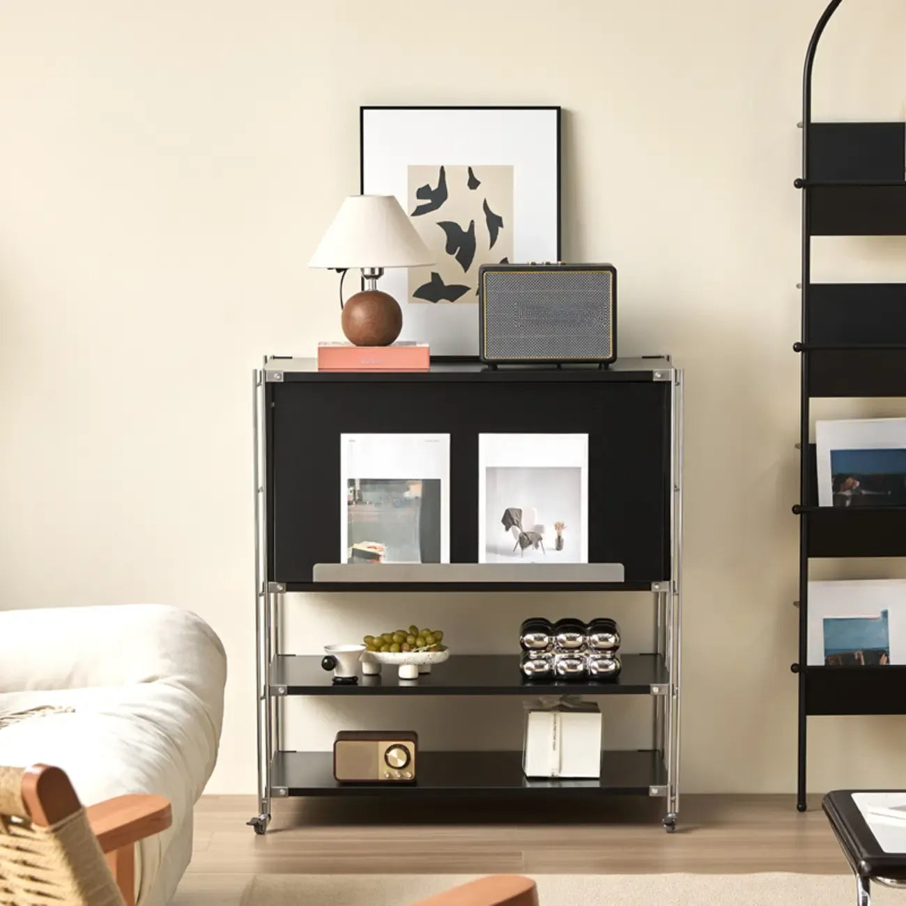 Compact Wood Steel Frame 3-Tier Bookcase in Black