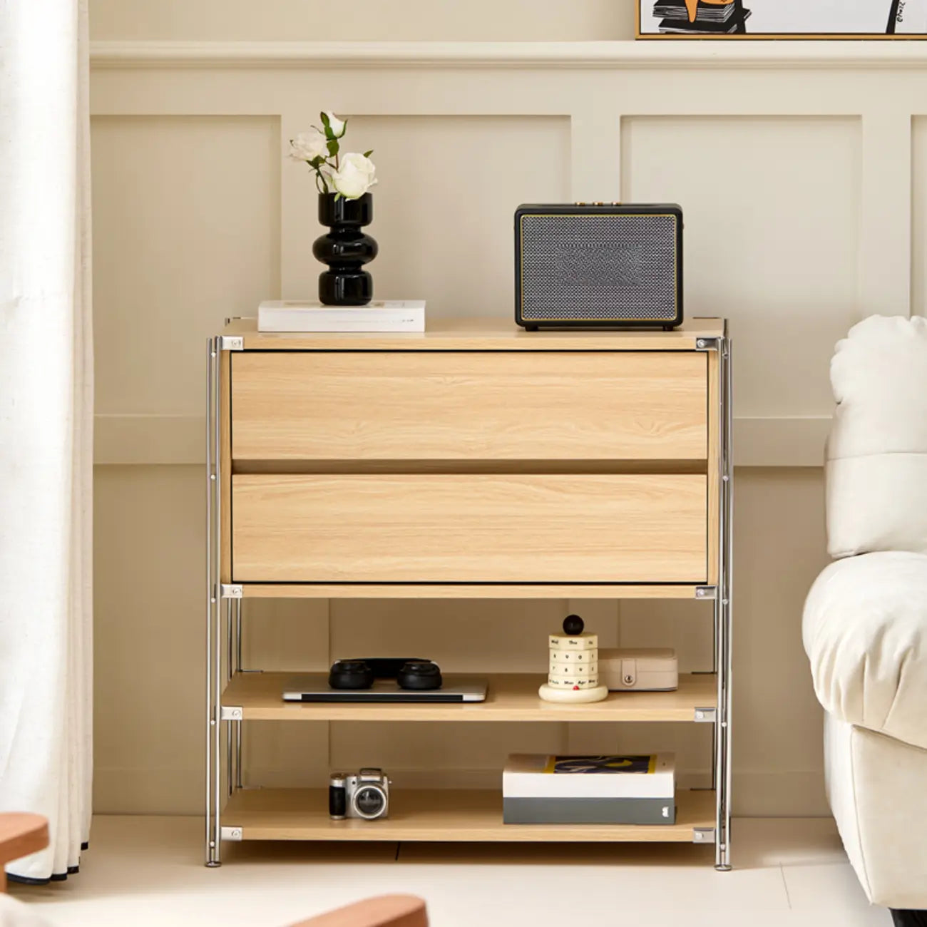 Compact Wood Steel Frame 3-Tier Bookcase in Black