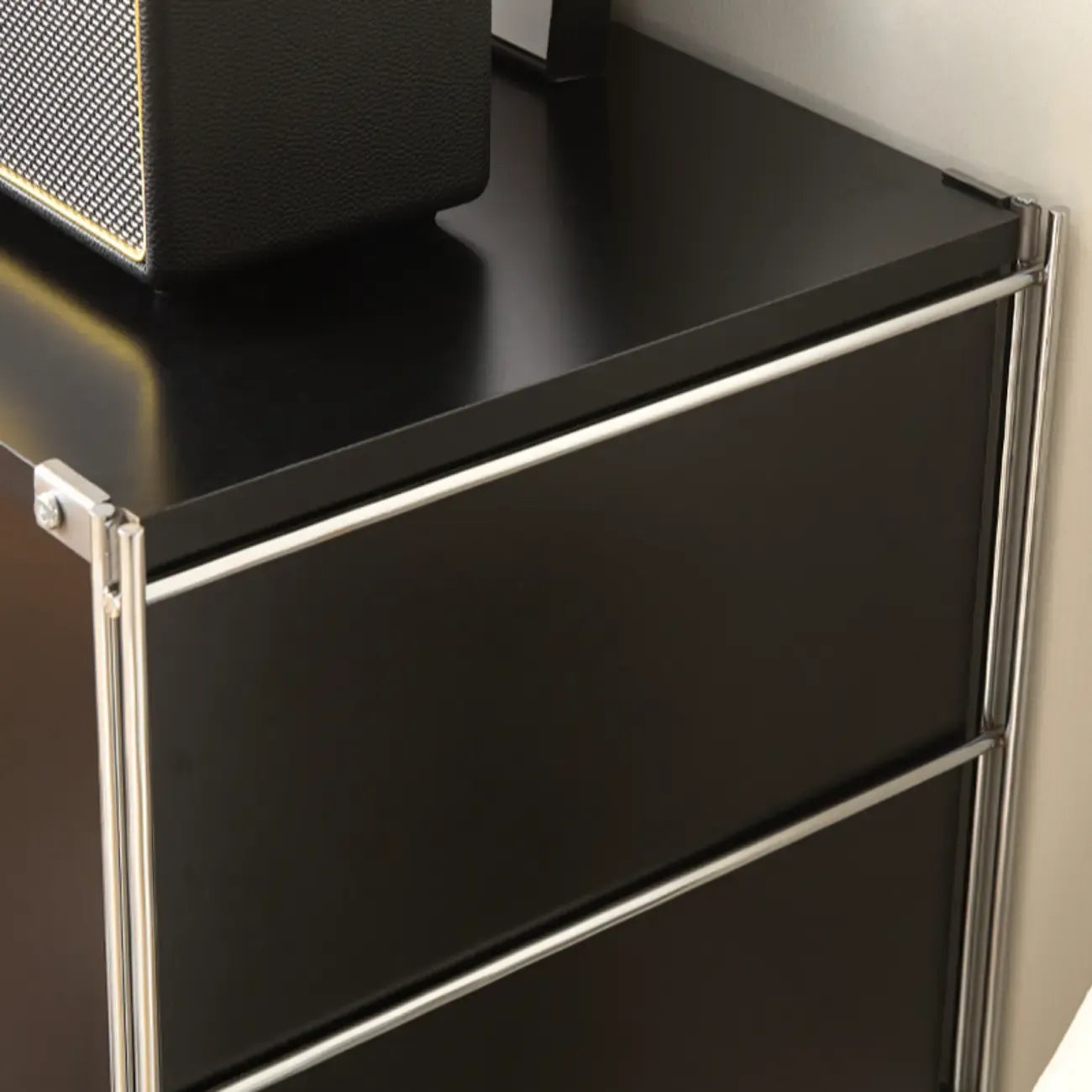 Compact Wood Steel Frame 3-Tier Bookcase in Black