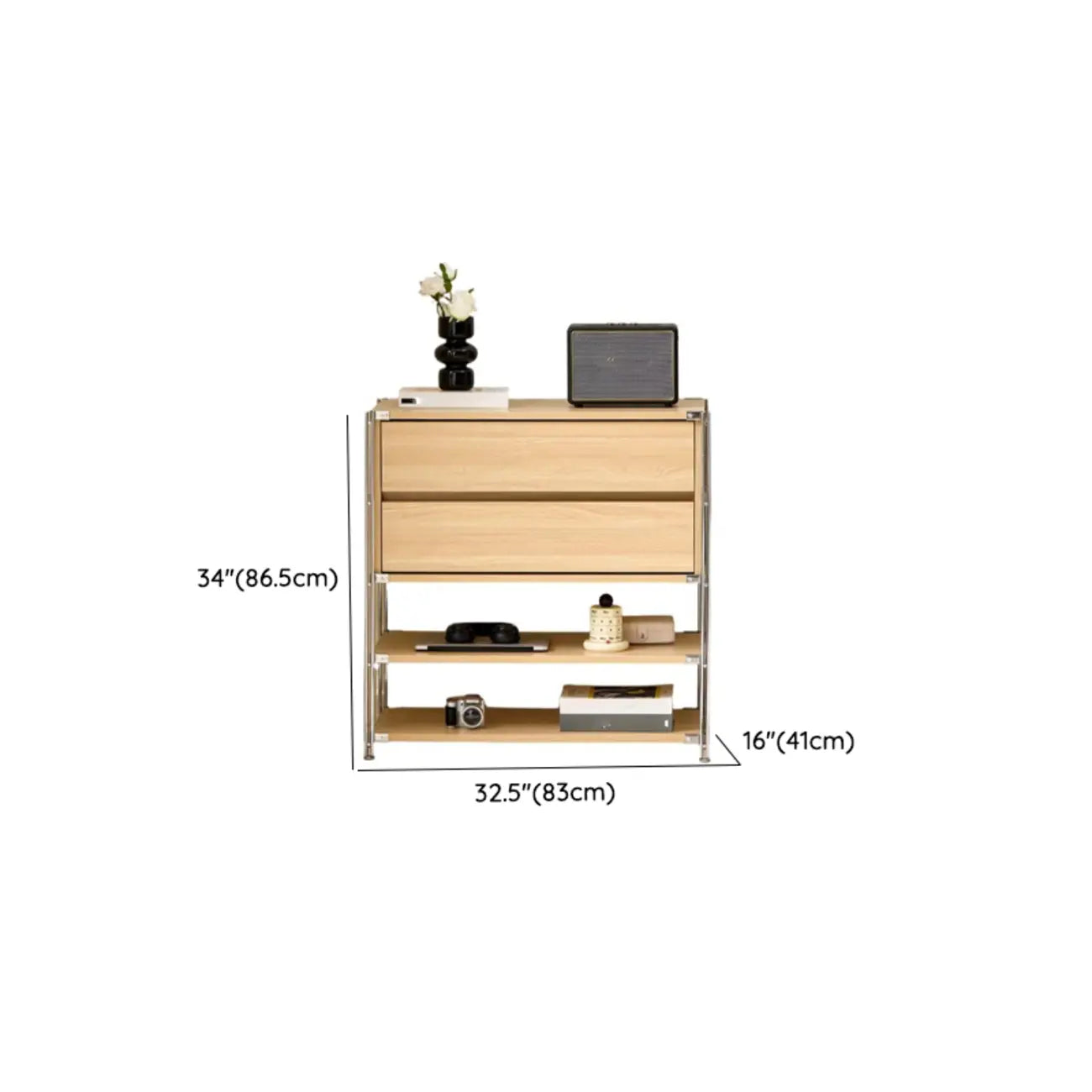 Compact Wood Steel Frame 3-Tier Bookcase in Black