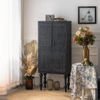 Artistic Pattern Wood Black Cabinet Sideboard in 3-Shelf