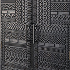 Artistic Pattern Wood Black Cabinet Sideboard in 3-Shelf