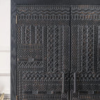 Artistic Pattern Wood Black Cabinet Sideboard in 3-Shelf