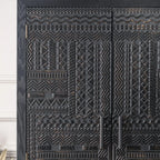 Artistic Pattern Wood Black Cabinet Sideboard in 3-Shelf