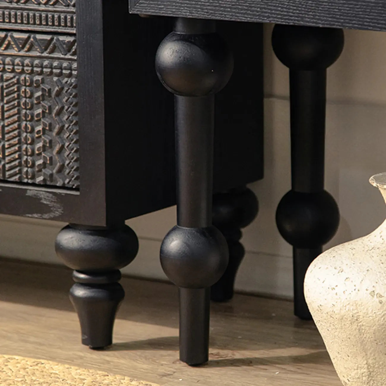 Artistic Pattern Wood Black Cabinet Sideboard in 3-Shelf