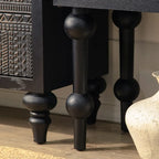 Artistic Pattern Wood Black Cabinet Sideboard in 3-Shelf
