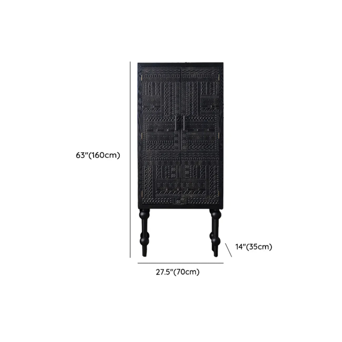 Artistic Pattern Wood Black Cabinet Sideboard in 3-Shelf