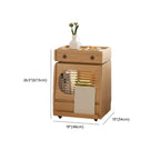 Mobile Natural Wooden Flip-Top Side Table with Storage Drawers