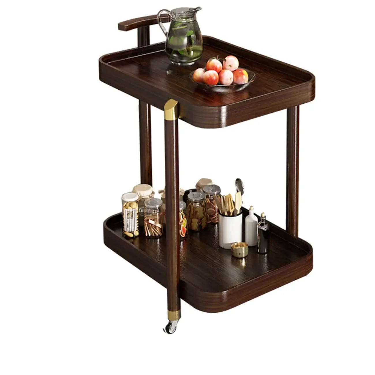 3-Tier Bamboo Brown Round Swivel Side Table for Living Room