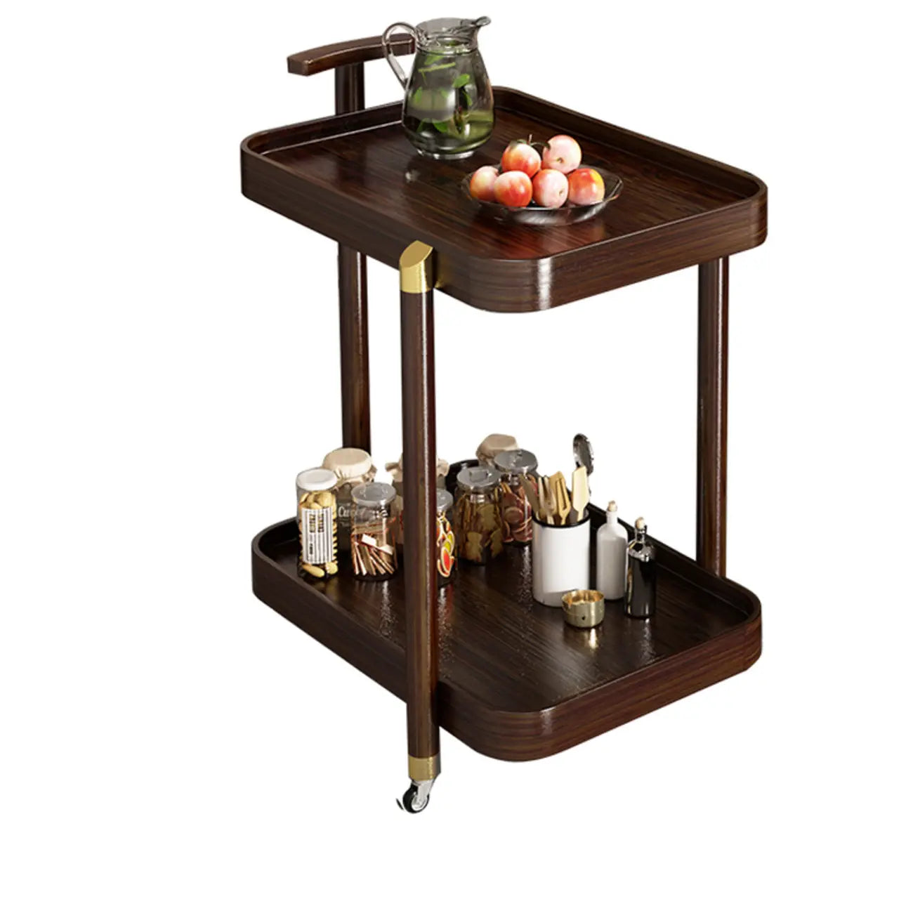3-Tier Bamboo Brown Round Swivel Side Table for Living Room