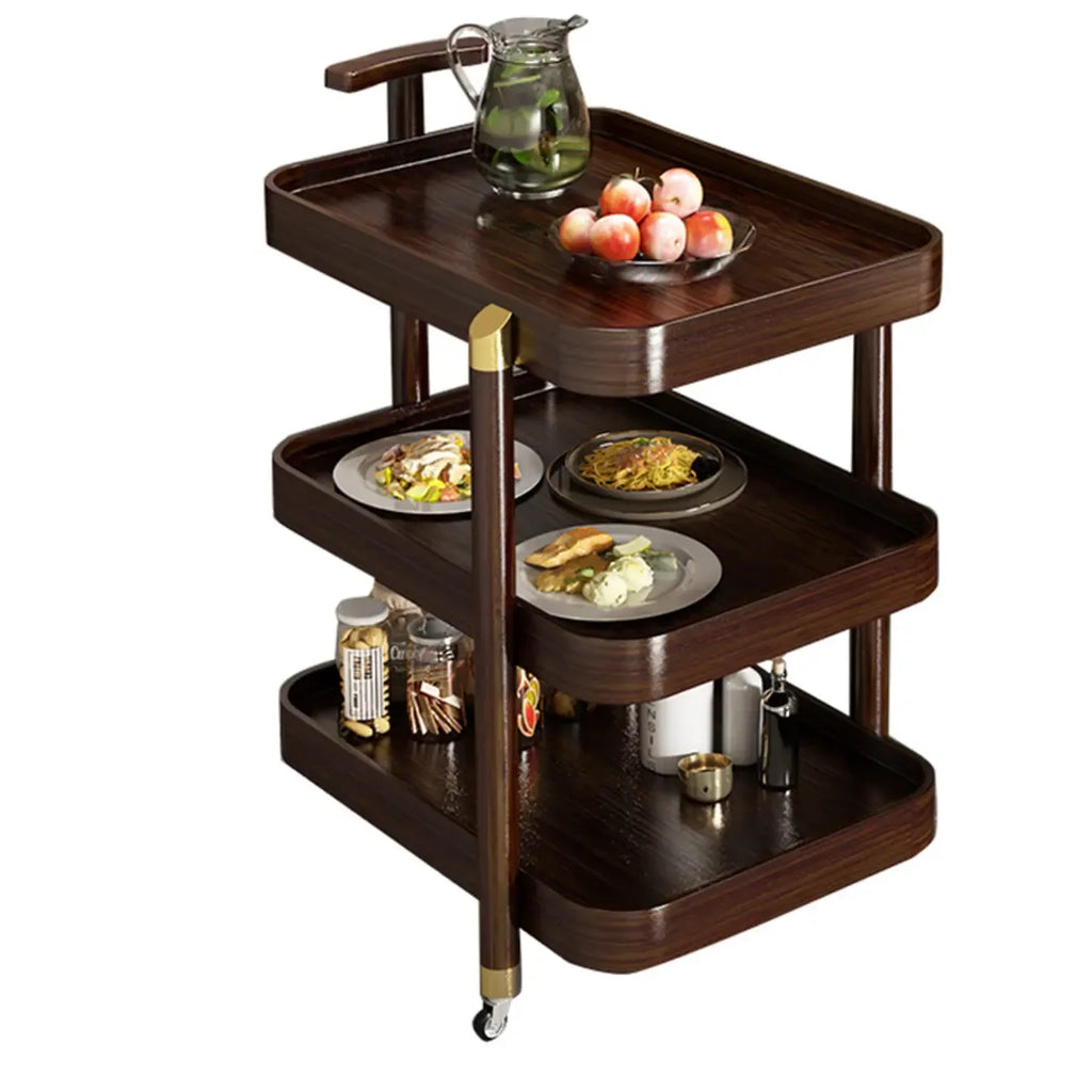 3-Tier Bamboo Brown Round Swivel Side Table for Living Room