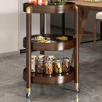 3-Tier Bamboo Brown Round Swivel Side Table for Living Room