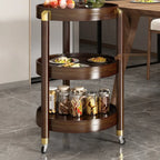 3-Tier Bamboo Brown Round Swivel Side Table for Living Room