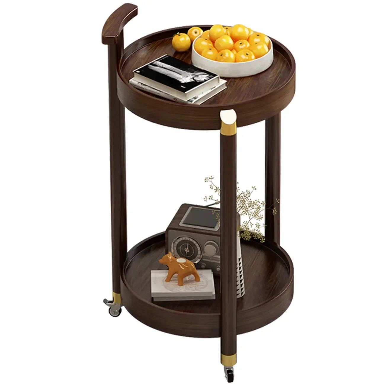 3-Tier Bamboo Brown Round Swivel Side Table for Living Room