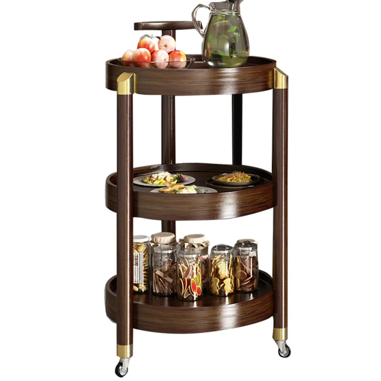 3-Tier Bamboo Brown Round Swivel Side Table for Living Room