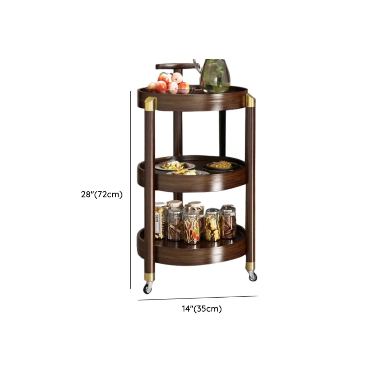 3-Tier Bamboo Brown Round Swivel Side Table for Living Room