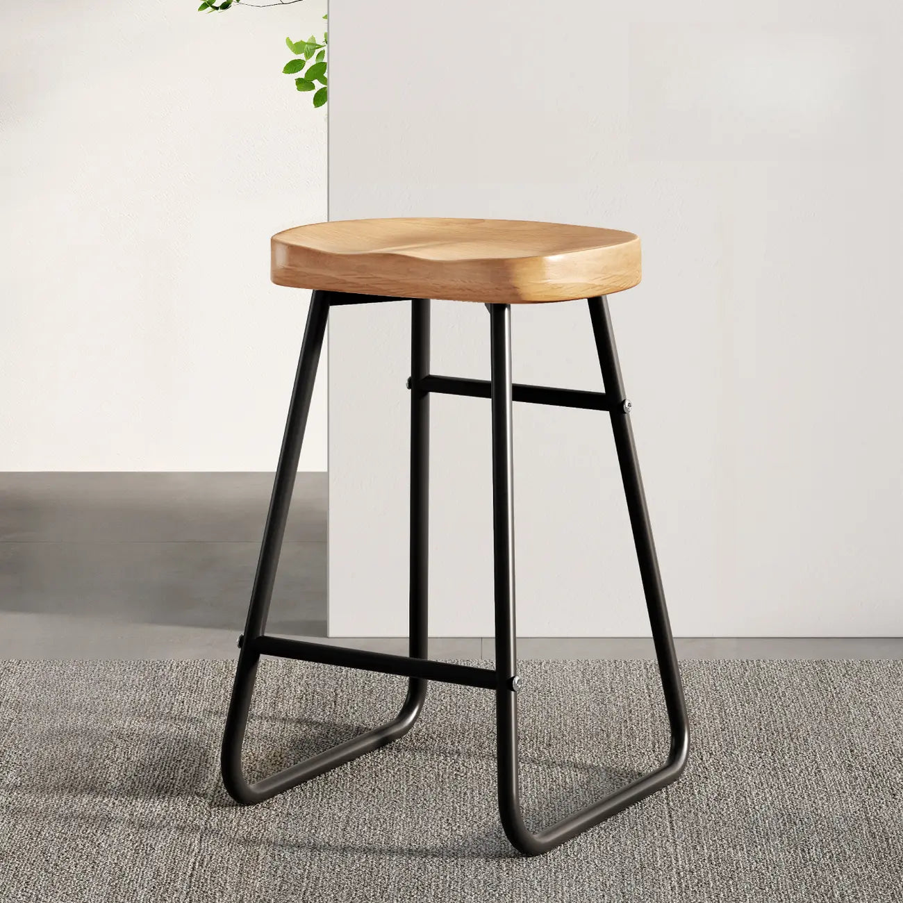 Brown Saddle Backless Counter Bar Stools with Footrest