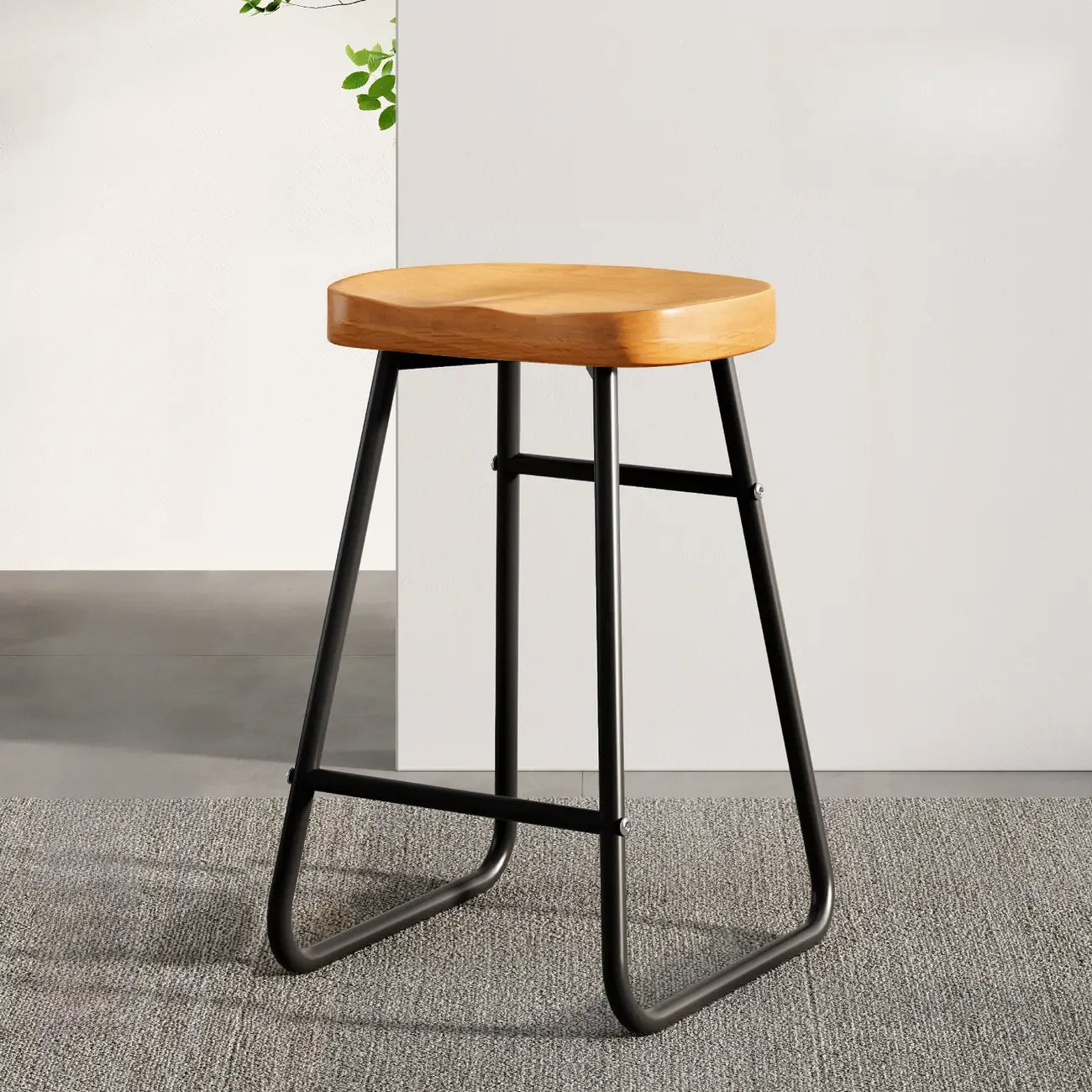 Brown Saddle Backless Counter Bar Stools with Footrest