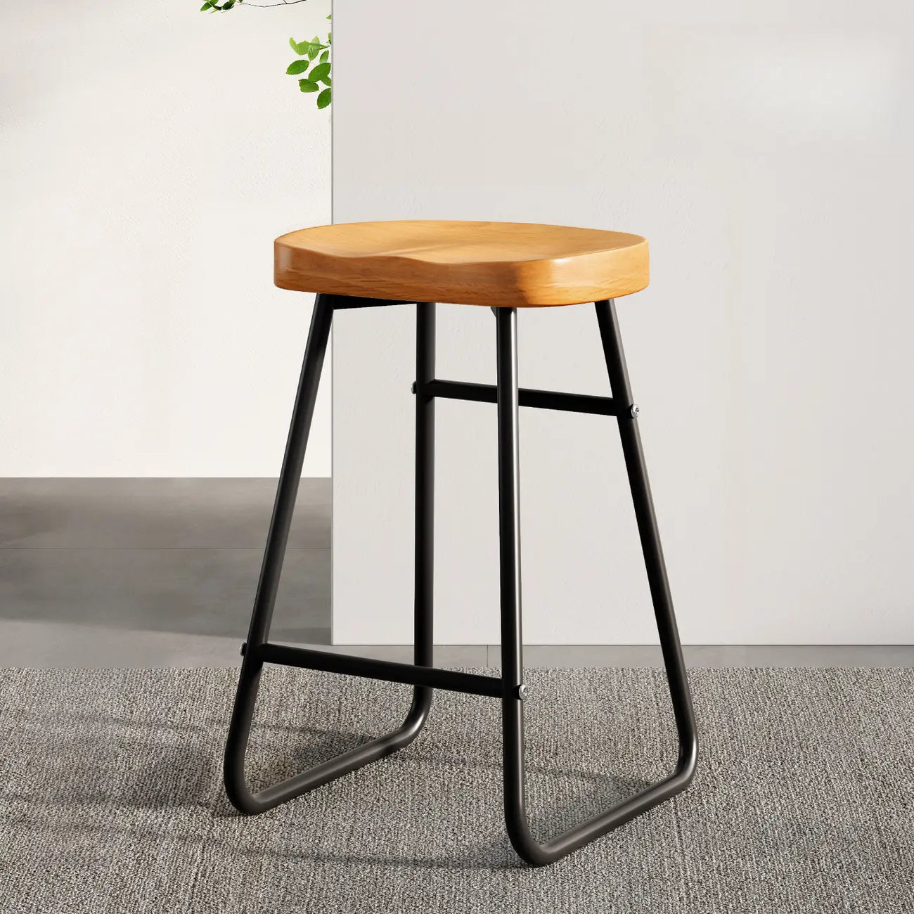 Brown Saddle Backless Counter Bar Stools with Footrest