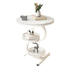 White Stone 3-Tier S-Shaped Sofa Side Table with Storage