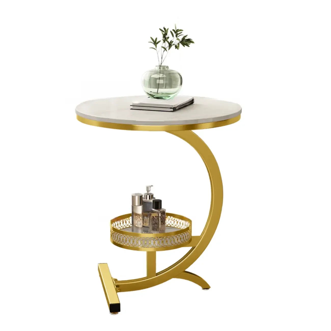 Glam Stone Top Metal Base C-Shape Side Table