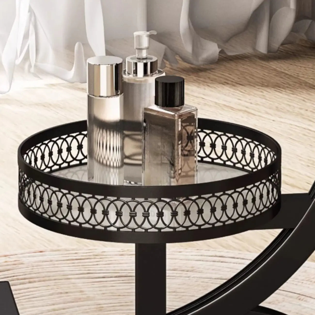Glam Stone Top Metal Base C-Shape Side Table