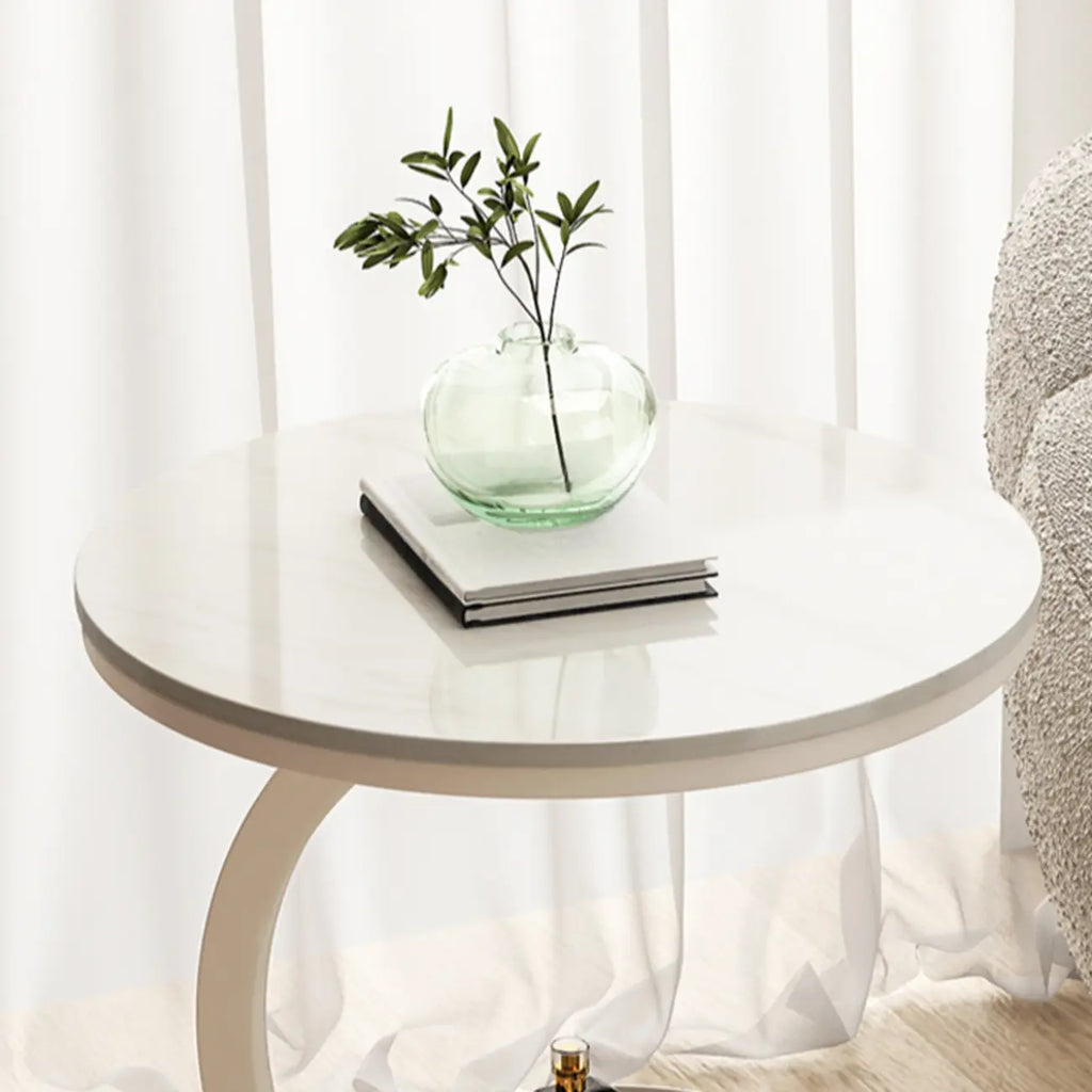 Glam Stone Top Metal Base C-Shape Side Table