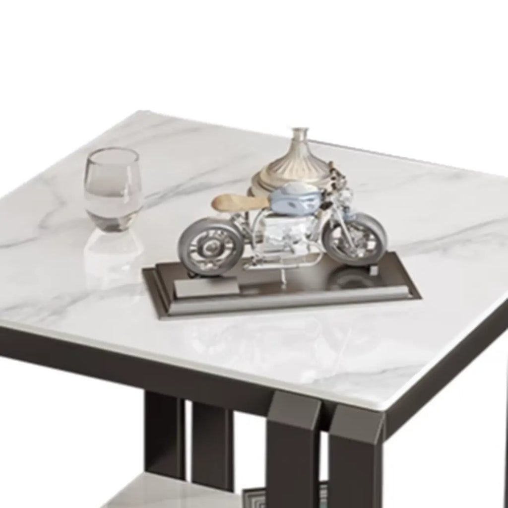 Gold-Black 2-Tier Stone Top Square Metal Frame Side Table