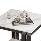 Gold-Black 2-Tier Stone Top Square Metal Frame Side Table