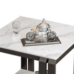 Gold-Black 2-Tier Stone Top Square Metal Frame Side Table