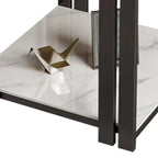 Gold-Black 2-Tier Stone Top Square Metal Frame Side Table