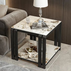Gold-Black 2-Tier Stone Top Square Metal Frame Side Table