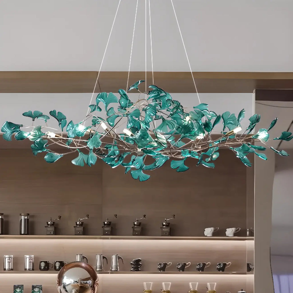 Art Deco Modern Amber Arylic Floral Leaf Chandelier