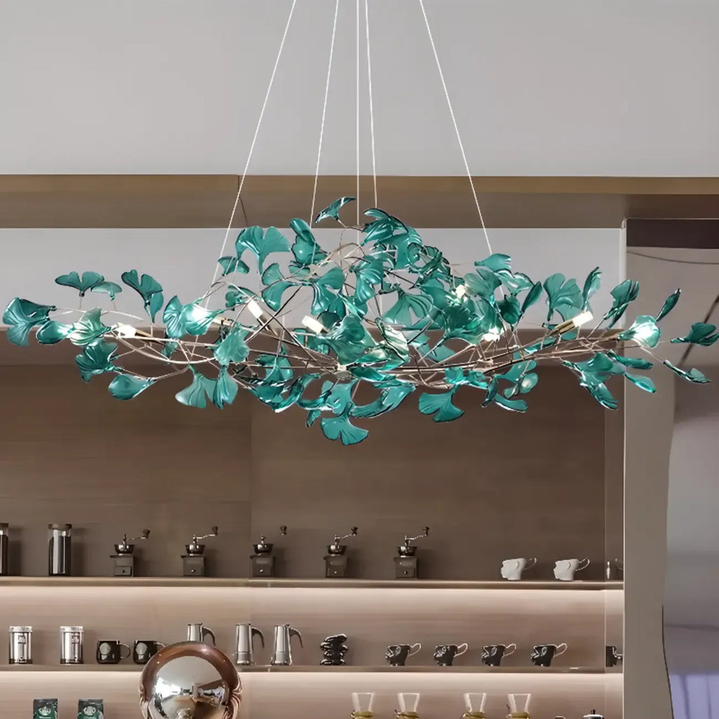Art Deco Modern Amber Arylic Floral Leaf Chandelier