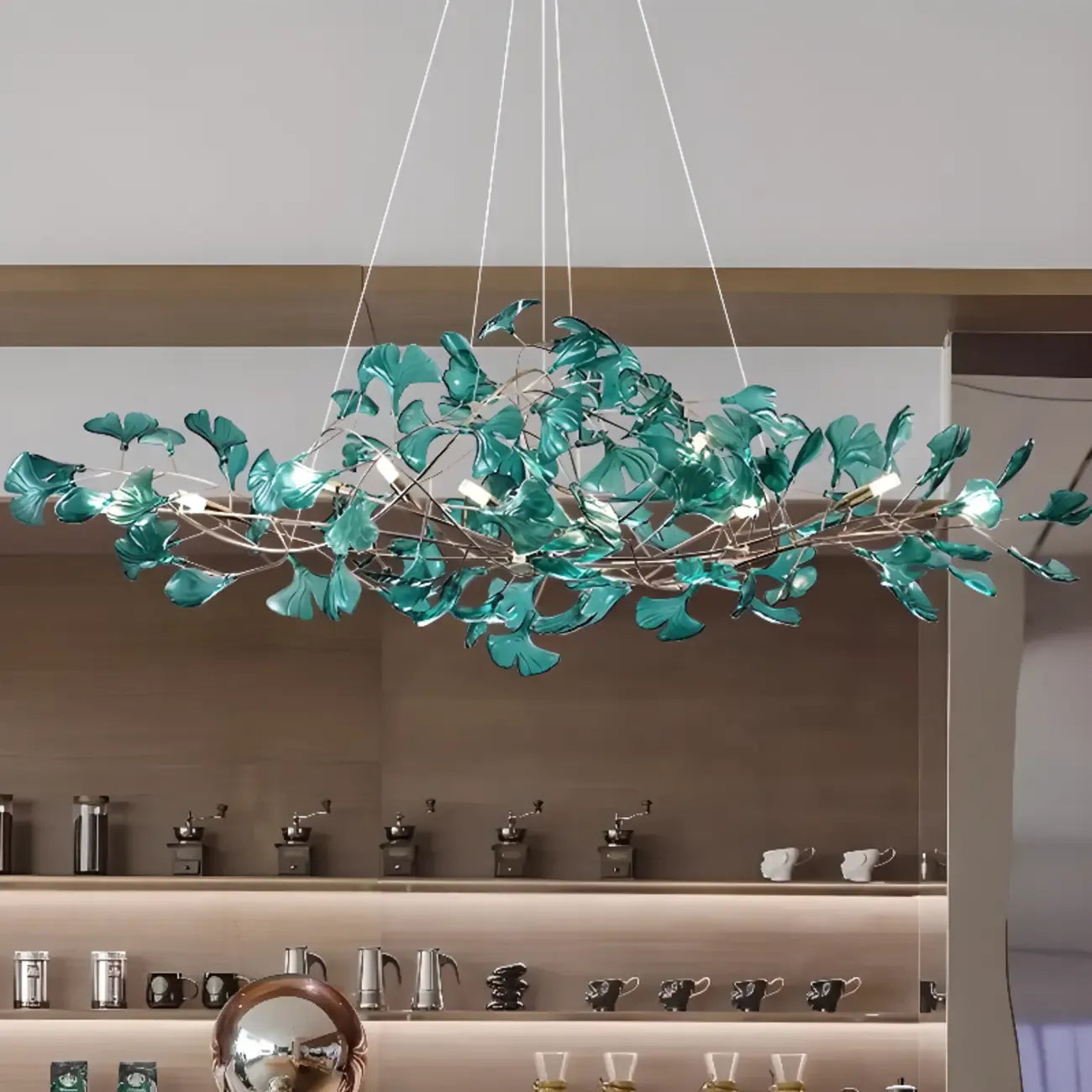 Art Deco Modern Amber Arylic Floral Leaf Chandelier