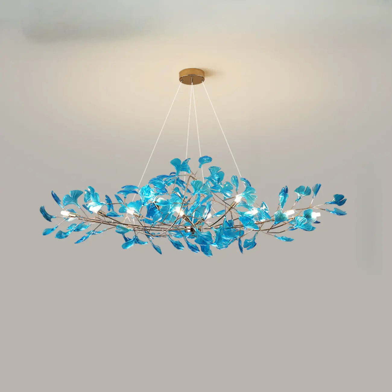Art Deco Modern Amber Arylic Floral Leaf Chandelier