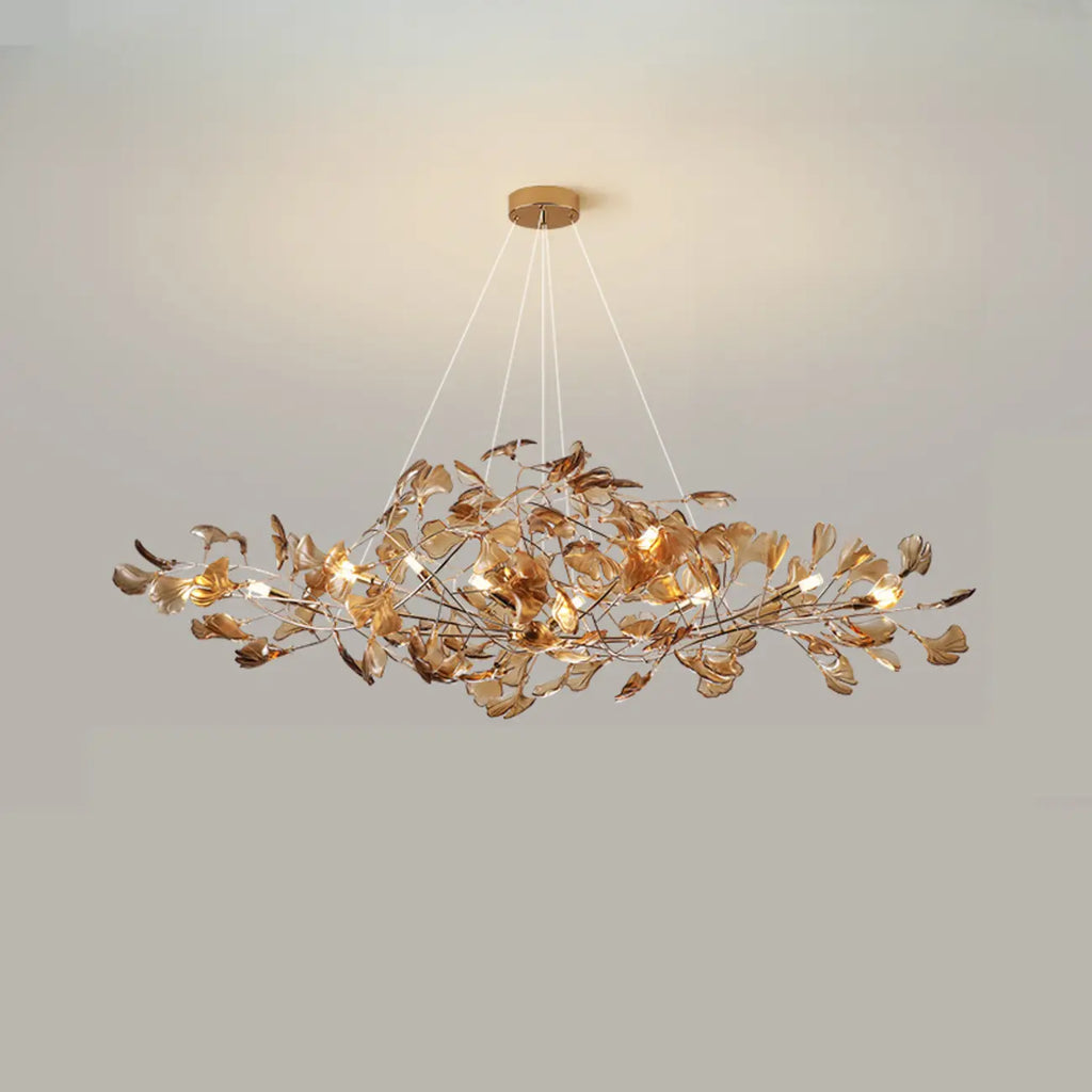 Art Deco Modern Amber Arylic Floral Leaf Chandelier
