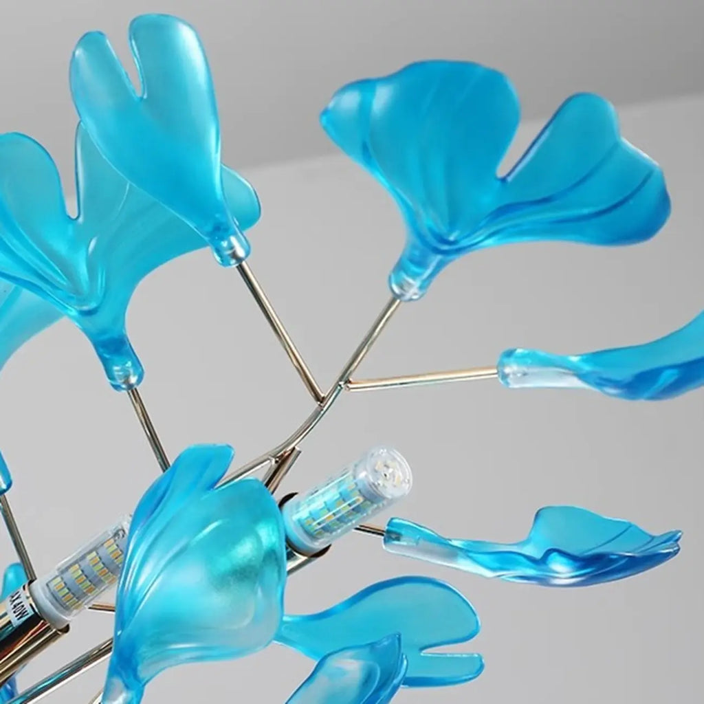 Art Deco Modern Amber Arylic Floral Leaf Chandelier